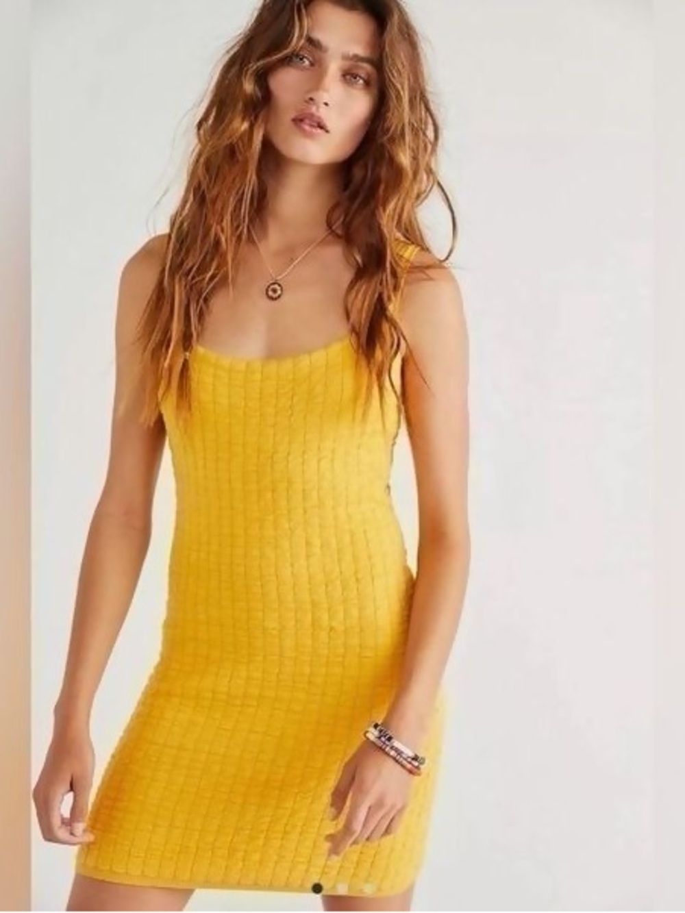 Free People Mustard Yellow Ribbed Tank Mini Dress